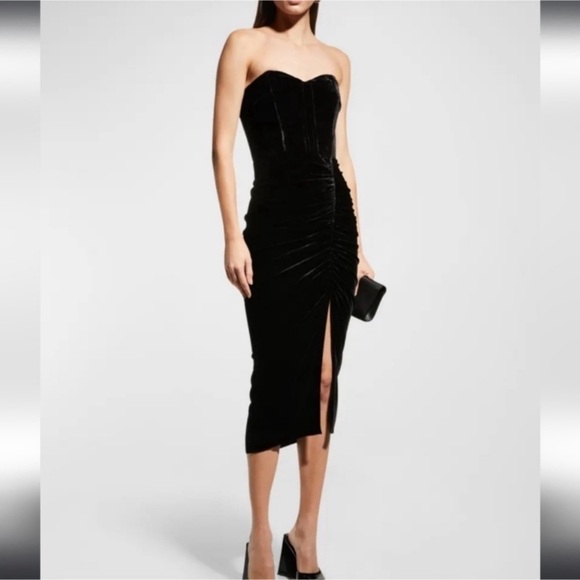 Veronica Beard Plaza Ruched Midi Dress Black Velvet Sz 6 - Picture 3 of 6